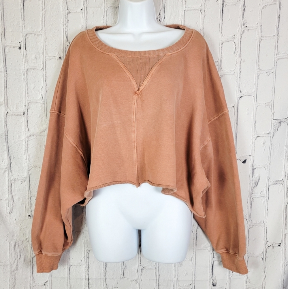 ⚡️Peach Love loose fit raw hem cropped pullover sweater top